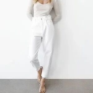 ZARA, White High-Waisted baggy fit Jeans